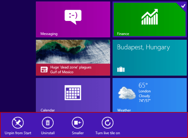 context menu on start menu