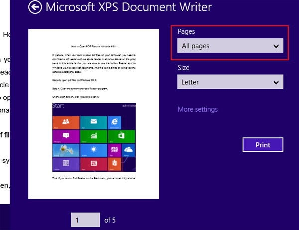 как распечатать экран из программы чтения PDF в вашей программе Windows 8