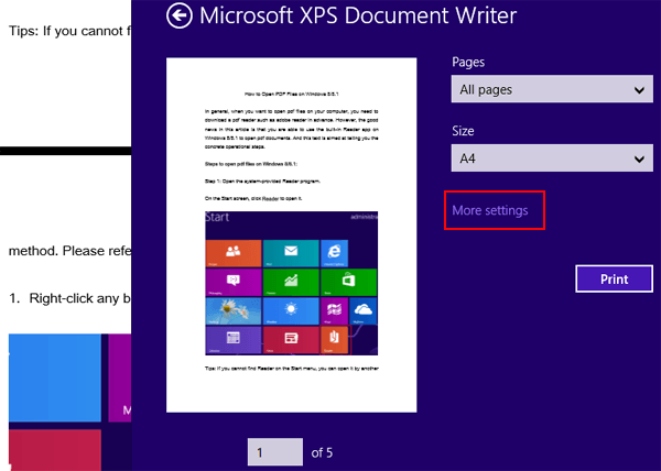 select more settings to set page layout