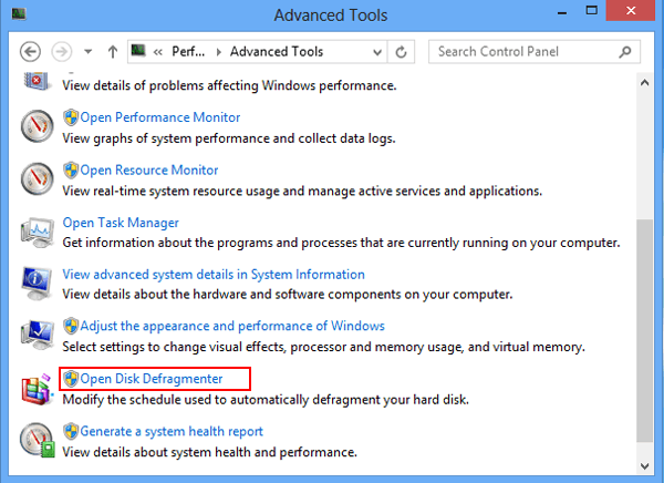 choose Open disk defragmenter