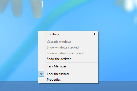 the context menu for taskbar