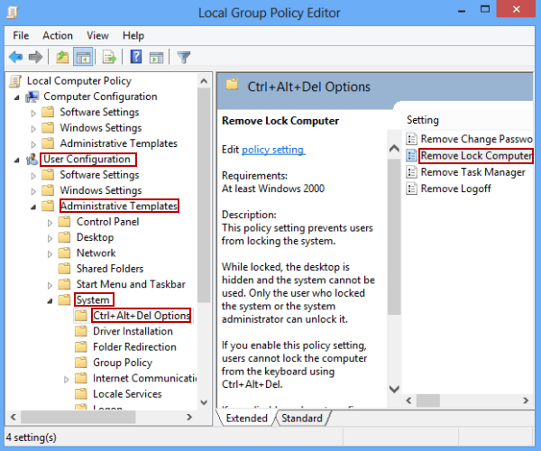 double click Remove lock computer
