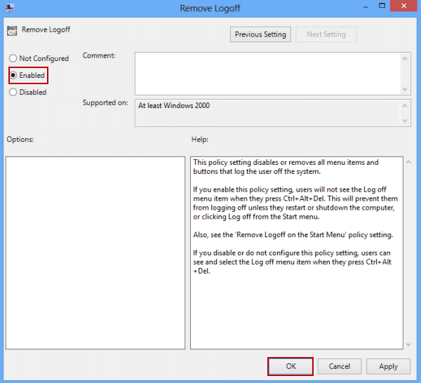 enable remove logoff setting