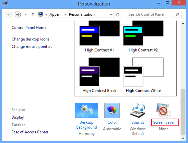 click screen saver in personalization