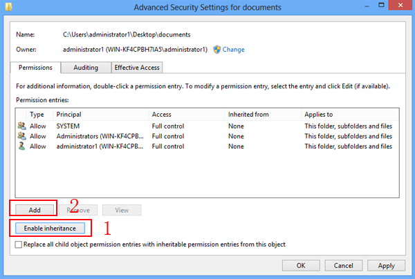 choose enable inheritance and click add