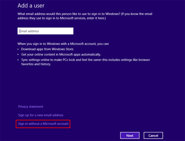 choose sign in without a microsoft account