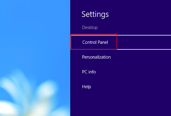 click control panel in settings panel