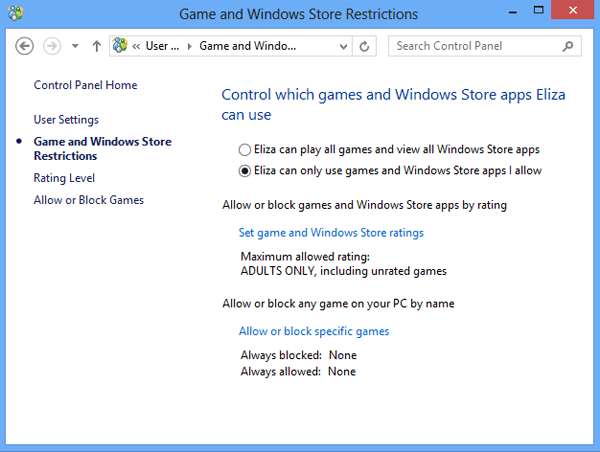 set game and windows store restrictions