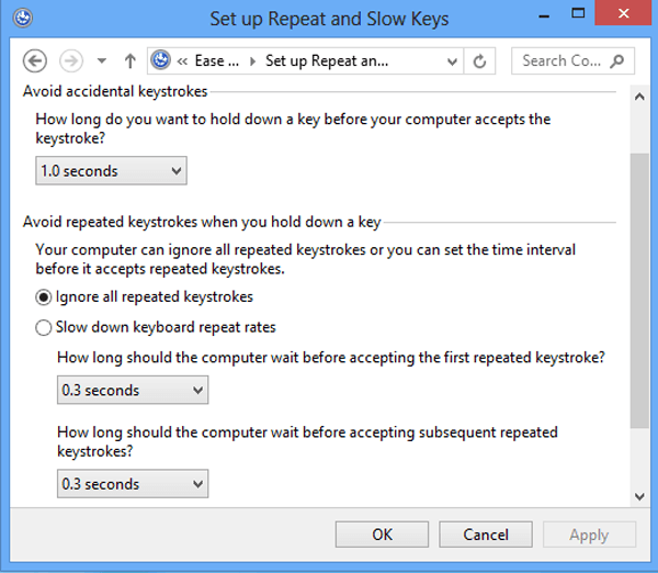 make related settings for repeat and slow keys