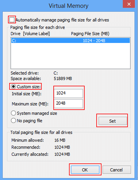 set virtual memory size