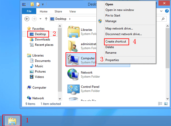 agregar el acceso directo de la computadora a la barra de tareas de Windows 8