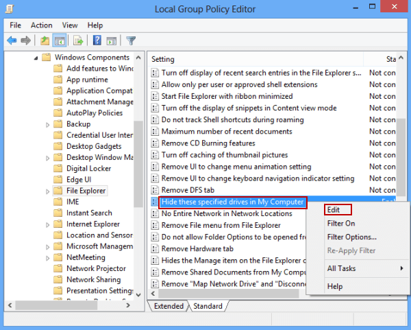 edit hide these specified drives in my computer