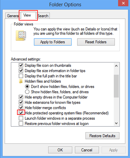 click view and unselect hide protected operating system files
