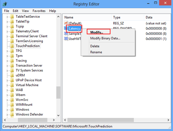 right click latency and choose modify