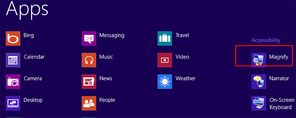 click magnify in apps list
