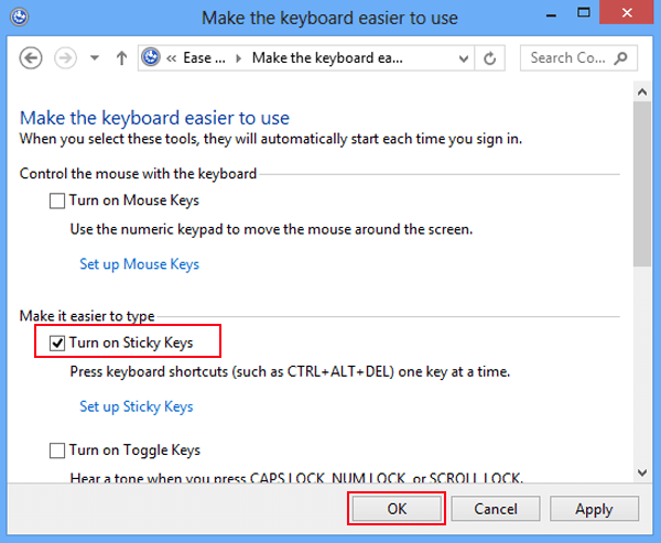 disable smart keys windows 7