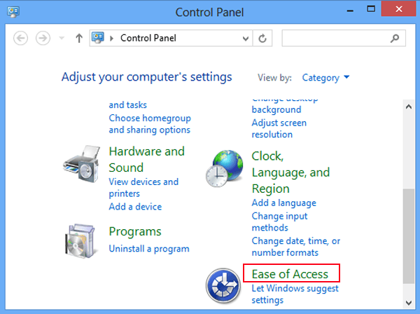 select ease of access in control panel