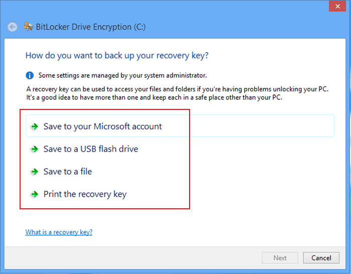 choose a way to backup recovery key
