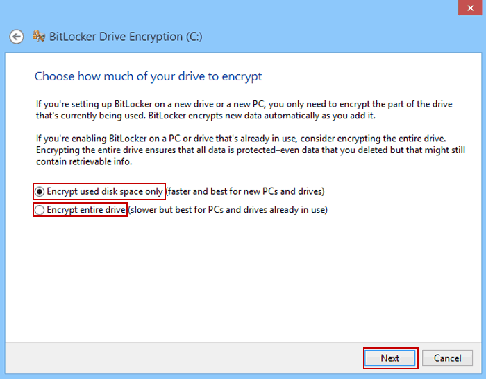 choose how much of drive to encrypt