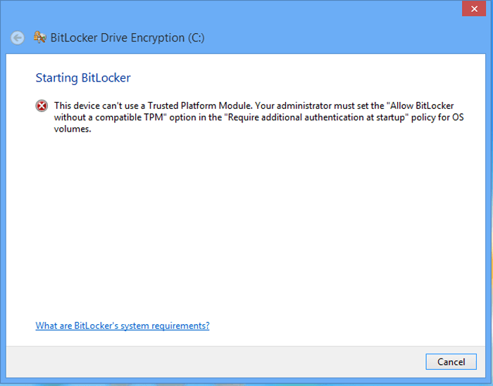 fail to start BitLocker