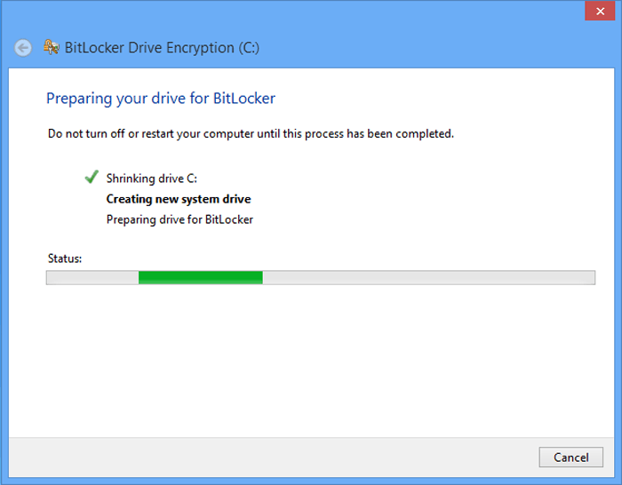 wait for the computer to prepare drive for bitLocker