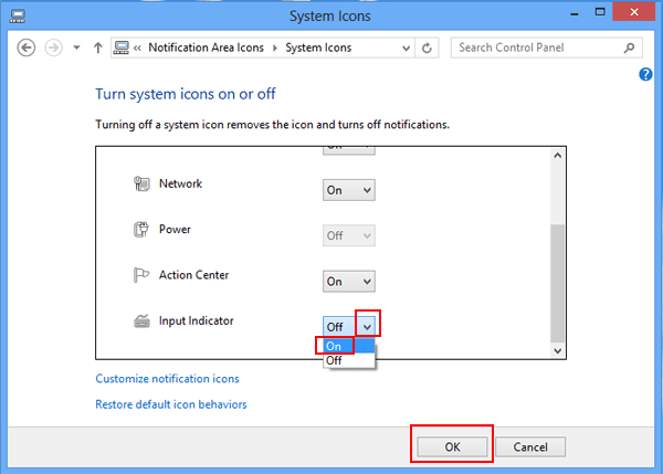 turn input indicator on and tap ok