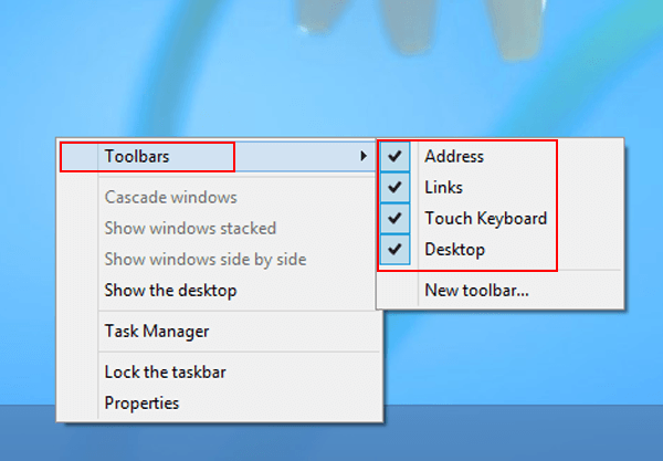point to toolbars and select or deselect the toolbars