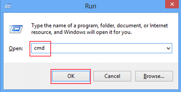 enter cmd and tap ok in run dialog