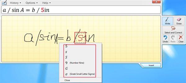 what is the math input panel used for in windows 10