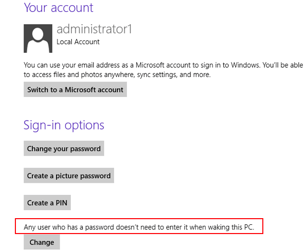 setting to password required on wakeup changed