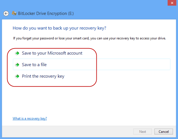 choose a way to back up recovery key