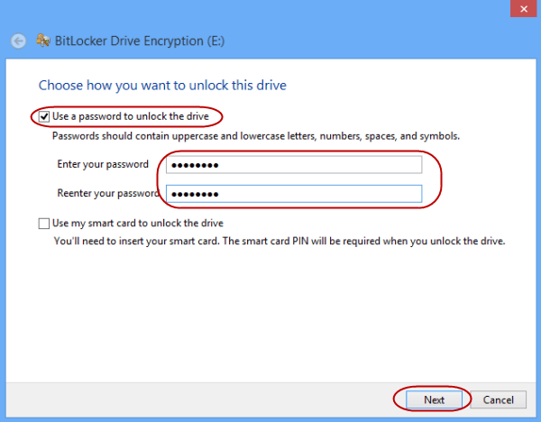 create bitlocker password