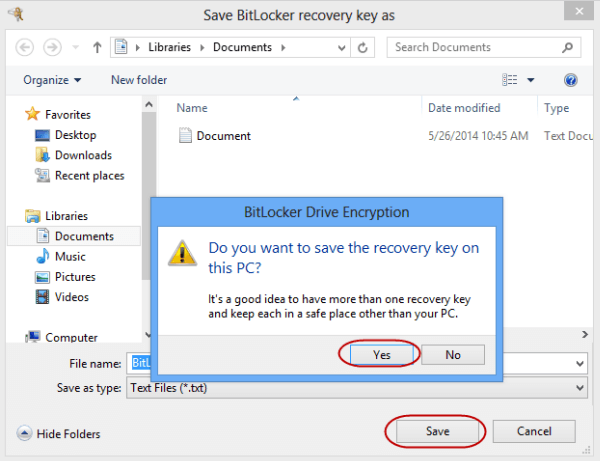 save recovery key