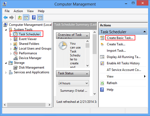 open task scheduler and choose create basic task