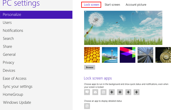 choose lock screen in personalize