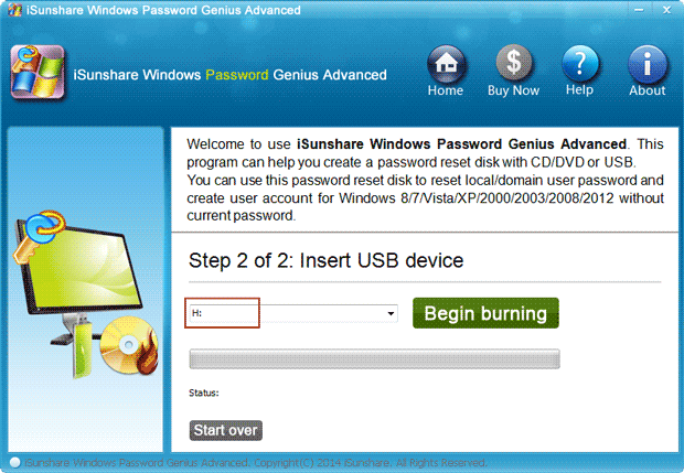 burn isunshare password tool into removal usb