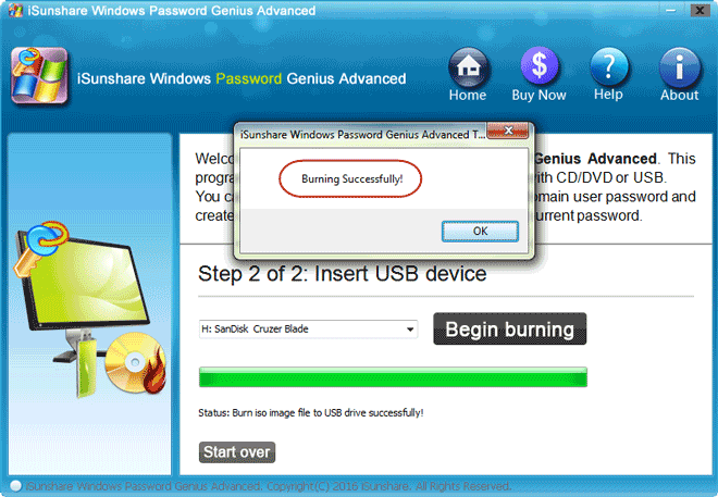 successfully create a bootable windows password reset usb