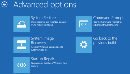 aaccess advanced startup options menu