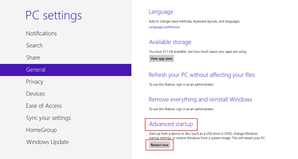 restart windows 8 for booting from usb or cd