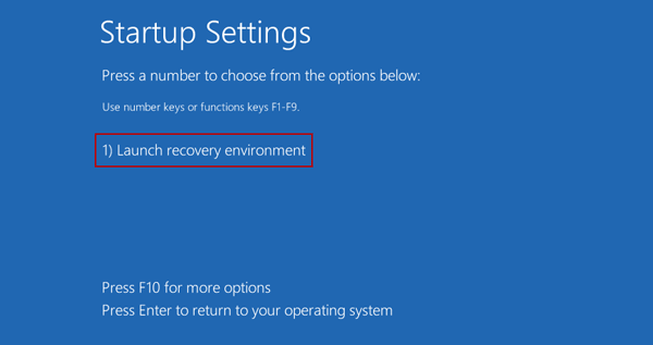 launch recovery evironment in to change settings in UEFI BIOS Setup