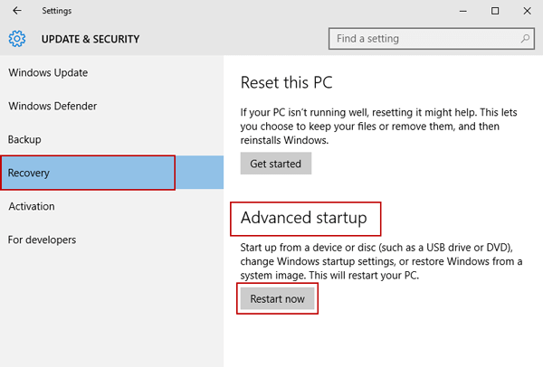 restart to change windows 10 startup settings