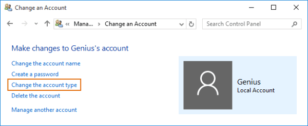 change selected account type