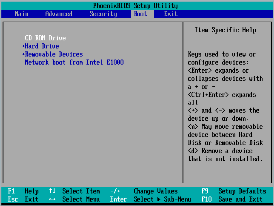 boot option in bios