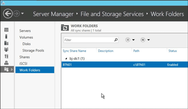 work folders in win server 2012 r2