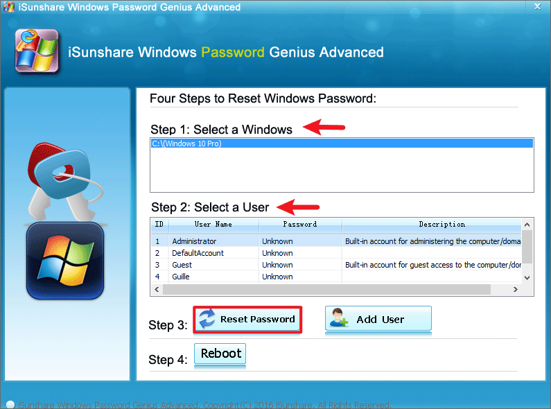 reset administrator password