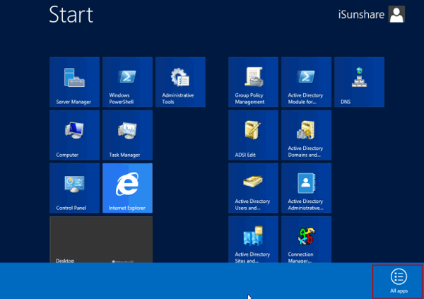 select apps in server 2012 start screen