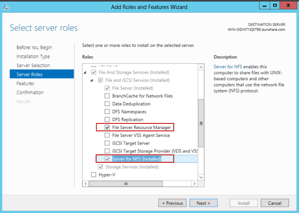 choose NFS server and File Server roles