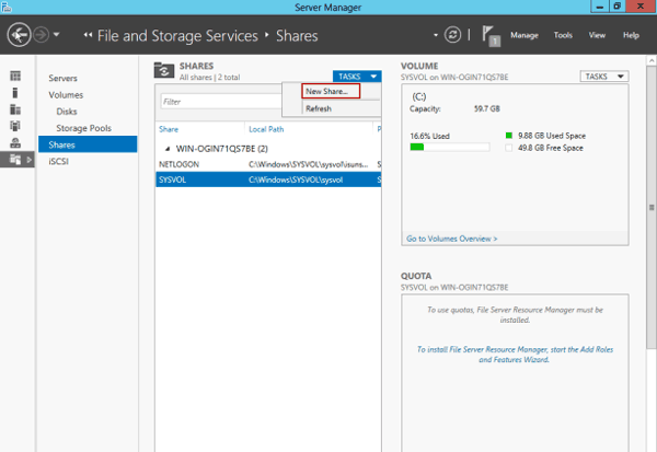 create new share in Windows server 2012