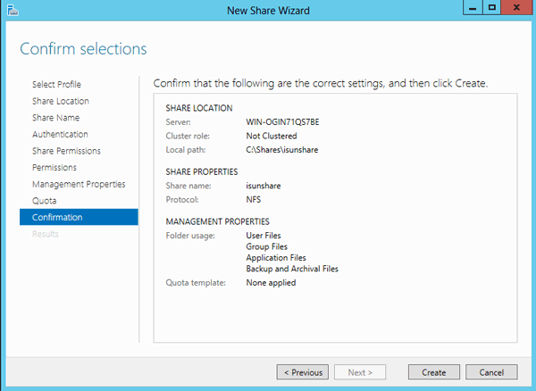 create windows 2012 NFS sharing