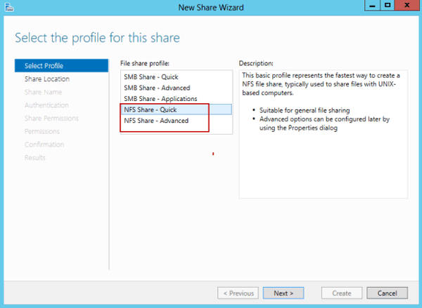create windows server 2012 NFS sharing